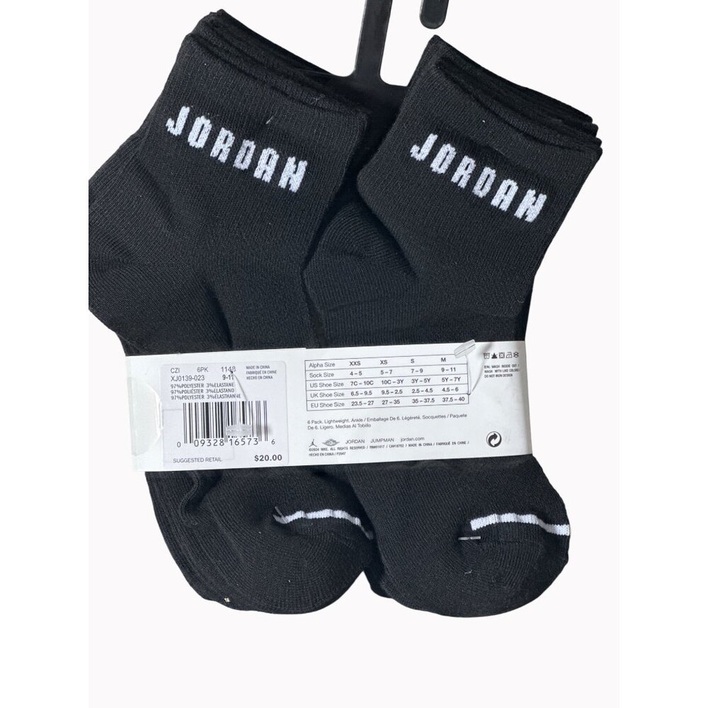 Jordan 6-Pack Lightweight Ankle Socks For Men & Women Black & White Size 6-8